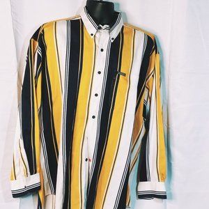 Chaps Ralph Lauren Shirt Long Sleeve Sz L 100% Cotton Blue/Yellow Stripes Preown
